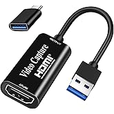 Video Capture Card, Fulfalic 4K HDMI to USB Game Capture Card, Full HD 1080p Capture Card, HDMI Video Game Capture for Editin