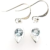 Natural 1ct Blue Topaz 925 Sterling Silver Earrings 20mm