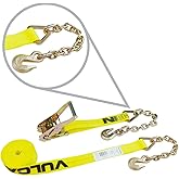 VULCAN Ratchet Strap with Chain Anchors - Classic Yellow - 2 Inch x 27 Foot - 3,600 Pound Safe Working Load
