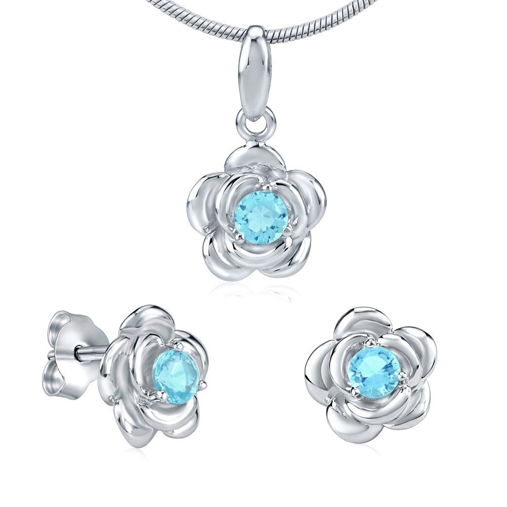 SILVEGO JJJS0404 Women 925 Sterling Silver Jewellery Set with Blue Zirconia
