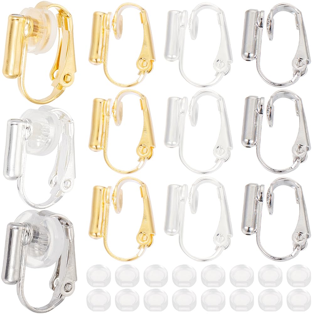 SOFPLATE 1 Box 36Pcs Brass Clip on Earrings Gold Clip on Earrings Converter Silver Painless with Comfort Pads Non Pierced Earring Components Clip Earring Findings for jewellery Making Supplies DIY Cra