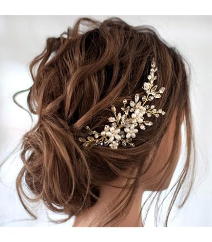 2pcs Bridal Pearl Hair Clips Gold Vine Wedding Hair Accessories Amazon.com : PRETTYLIFE Bridal Pearl Hair Clips 2pcs Wedding  main image 3