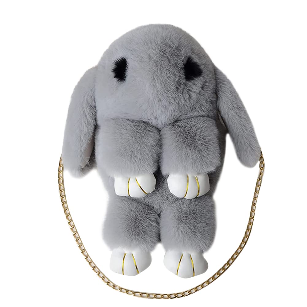 Women Rabbit Shoulder Bag Cute Fluffy Shoulder Bag Soft Plush Cross Bag Cartoon Furry Rabbit Messenger Bag Ladies Bunny Animal Messenger Bag Detachable Chain Strap Sling Bag Coin Purse