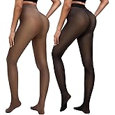 Bebila 2 Pairs Fleece Lined Tights Women Thermal Leggings Sheer Pantyhose Fake Translucent Warm Winter Tight