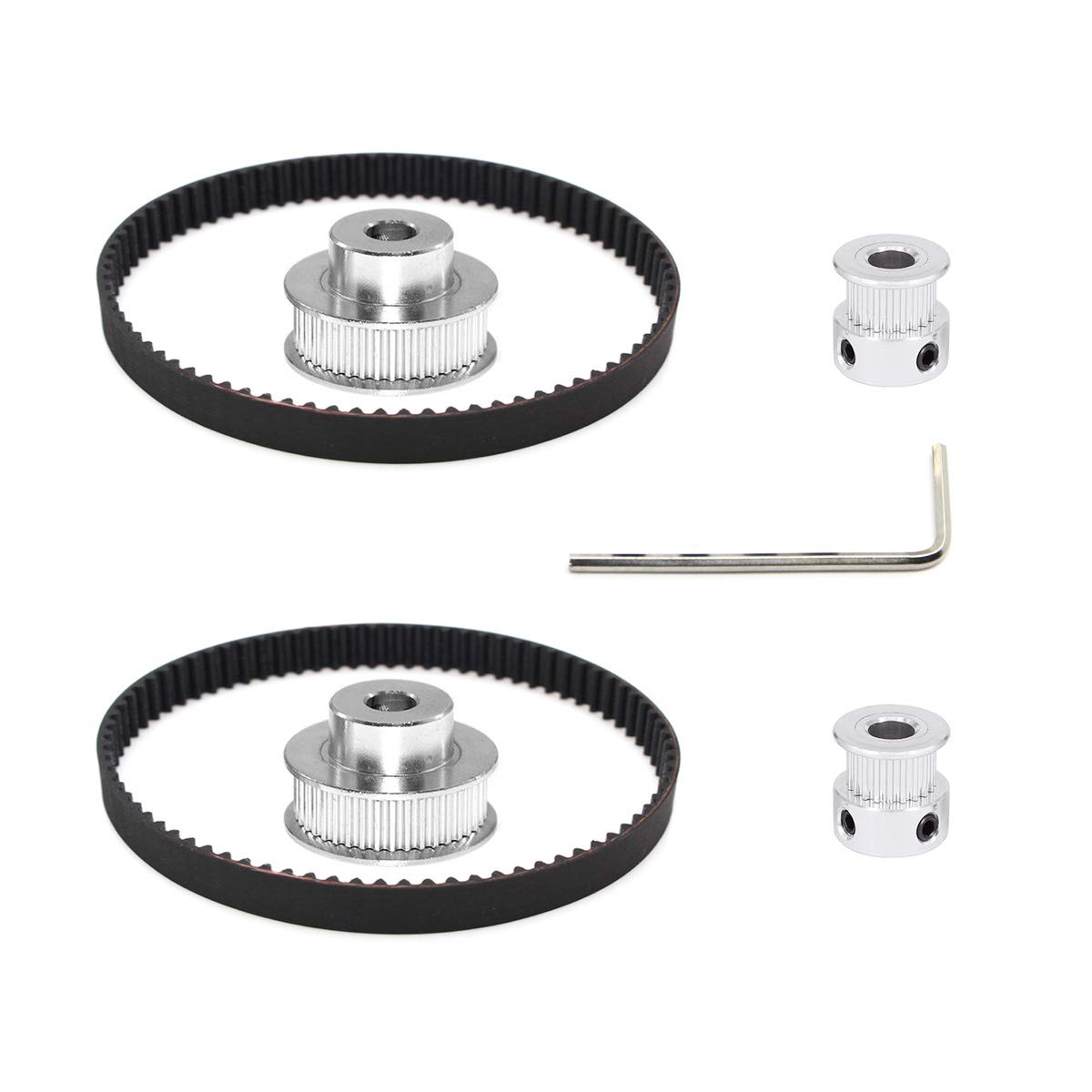 Befenybay 2Kit 2GT Synchronous Wheel 20&36 Teeth 8mm Bore Aluminum Timing Pulley with 2pcs Length 200mm Width 6mm Belt (20-36T-8B-6)