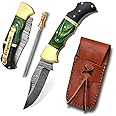 Limited Edition , Damascus Pocket knife , Damascus Pocket Knife with Clip , Pocket knife men , Pocket Knife , Custom knife , Damascus Pocket knife with sheath , Knife with sheath , Indoor & Outdoors Activities , Damascus Hunting knife , Folding Hunting Knives , Folding Pocket Knife (Green Wood)