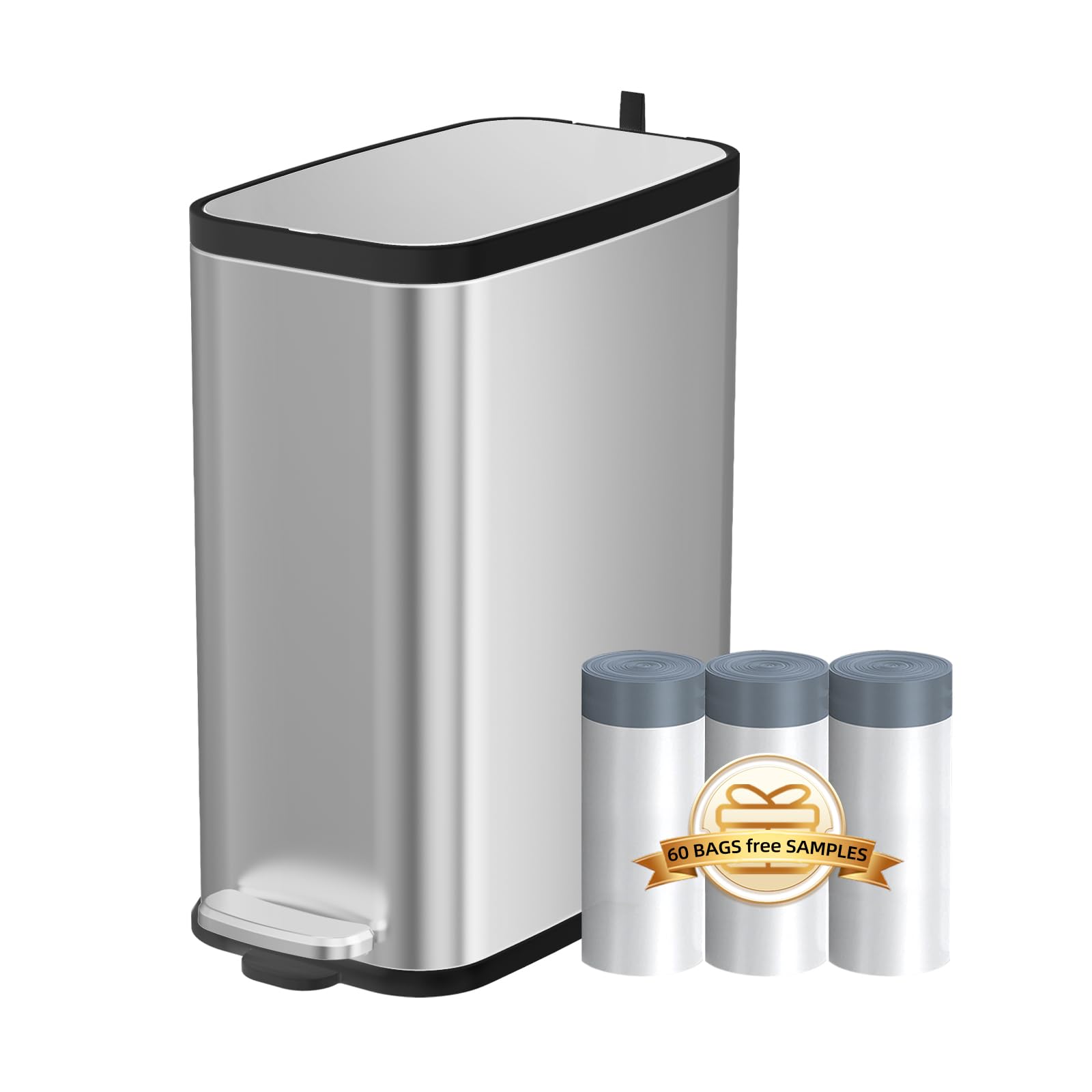 Photo 1 of KdbK Stainless Steel Bathroom Trash Can with Lid Soft Close,1.6 Gallon Slim Garbage can,Small Metal Step Wastebasket for Office, Bedroom, Toilet, Live Room