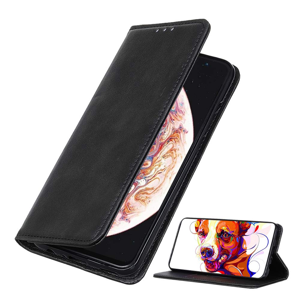BRAND SET Case for Alcatel 1SE 2020 Wallet Case Flip Cover PU leather+TPU Material Protective Cover with Bracket Function Card Slot/Invisible Magnetic Buckle Shockproof Case(Black)