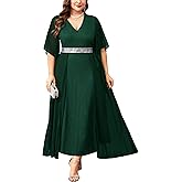 ZOMVA Plus Size Formal Dress V Neck Chiffon Handkerchief Sleeve Mother of Bride Dresses Wedding Guest Party Evening Gown