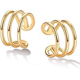MEVECCO Gold Ear Cuff Earring 18K Gold Plated Non Pierced Ear Cartilage Clip on Wrap Hoop Tiny Chunky Blod Thick Simple Minimalist Handmade Delicate Hypoallergenic Ear Cuff Fake Earrings Women Gift