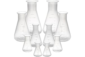 Covzoe 10 Pack Plastic Erlenmeyer Flask, Scientific Conical Flask for Students Experiment, Laboratory Chemical Erlenmey Education Learning Tool, 50ml, 100ml, 250ml, 500ml, 1000ml