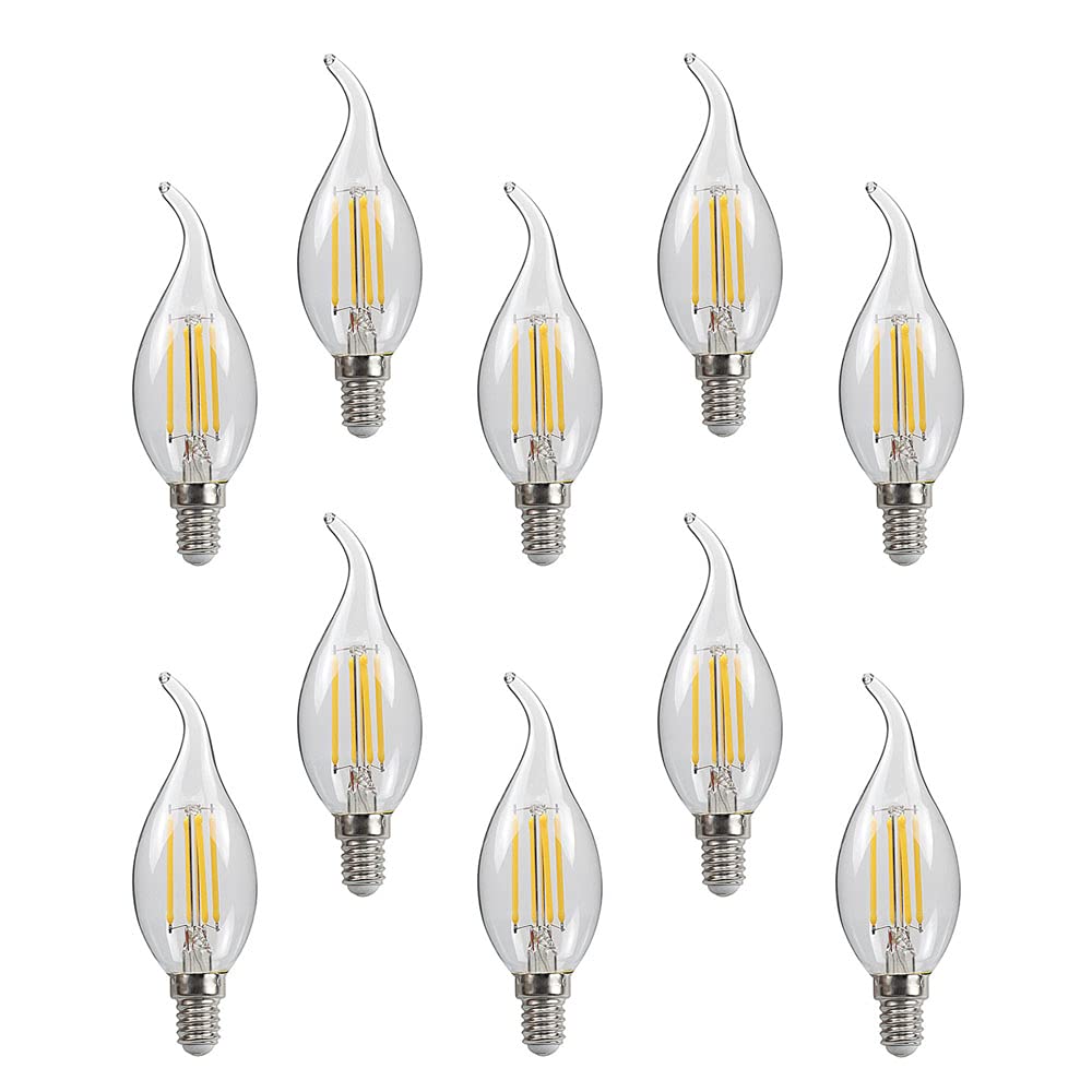 ZYUJIA 10 Packs 4W E14 LED Candle Bulb(Equivalent to 40W) 400LM Not-Dimmable C35 LED Filament Light Bulb,2700K Warm White Vintage Filament Energy Saving Candelabra Lamp,360 Beam Angle