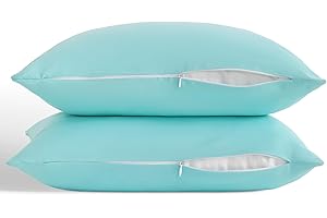 ORGANICTUNE Zippered Toddler Pillowcases Set of 2, 100% Brushed Microfiber 13x18 Pillowcases, Super Soft and Cozy Travel Kids Nursery Pillow Cases, 13x18 Inches, Aqua