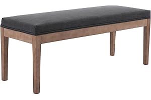 LZAREAL Upholstered Entryway Bench Farmhouse Shoe Benches for Hallway Porch Bedroom Bench for End of Bed Dining Bench for Dining Table Dining Room Kitchen Window with Wood Legs, Linen, Charcoal