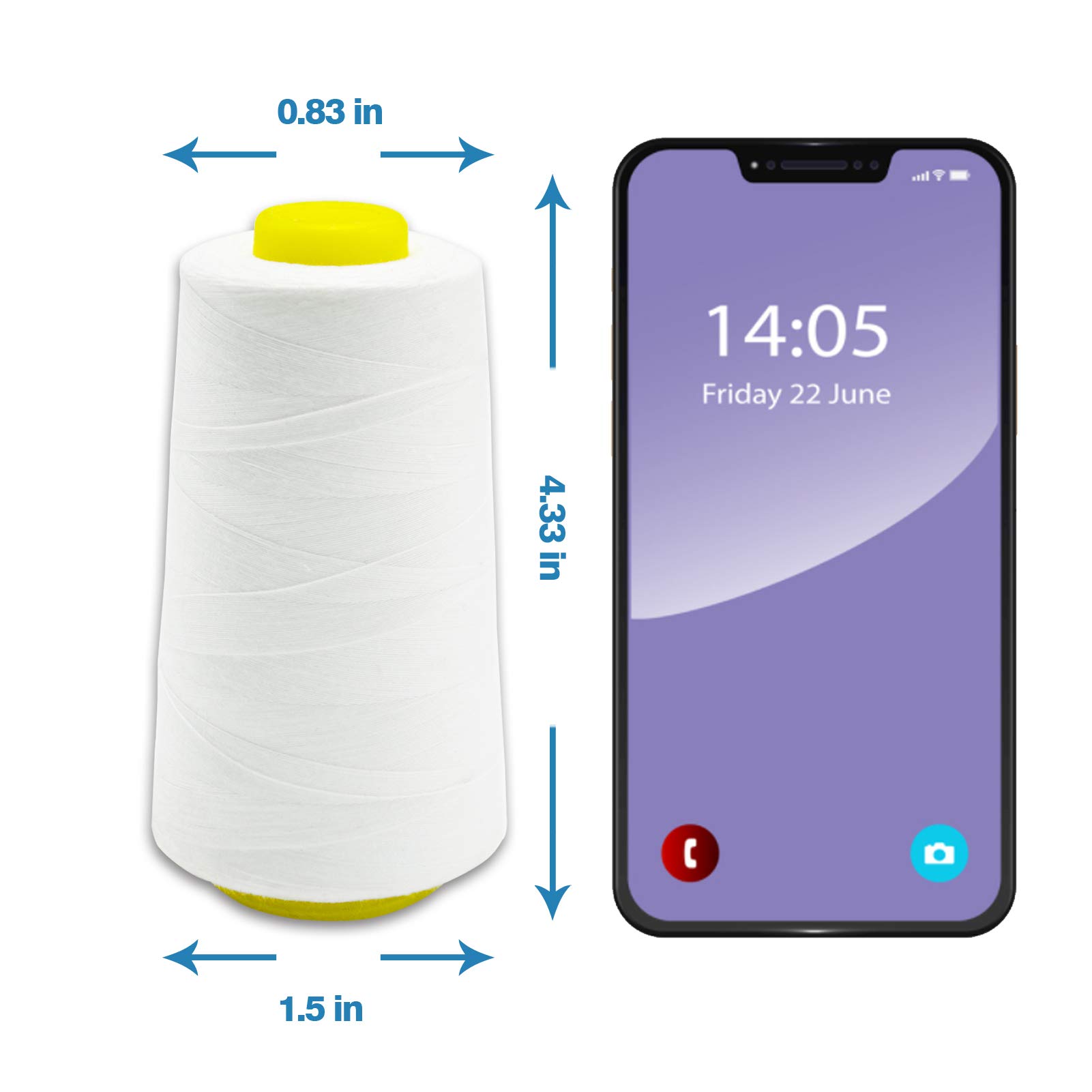 White Serger Thread, All-Purpose Thread for Sewing, Polyester, 4 Cones of 3000 Yards Each Spool for Sewing Machine