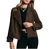 GORGLITTER Women's Cropped Trench Coat Oversized Button Down Collared Short Jacket Spring Casual Work Outerwear