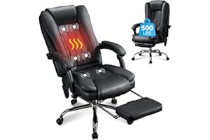 Massage Office Chair with Foot Rest,6 Points Vibration and Heat Ergonomic Executive Desk Chair for Heavy People,500lbs Big an