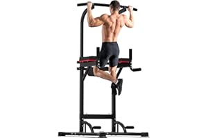 Outdoor Basic Power Tower, Pull Up Bar and Dip Station for Home Gym, 1400LBS Weight Capacity, Adjustable Height, Heavy Duty Steel Frame for Calisthenics, Strength Training Fitness Equipment​ (Power Tower Pro)