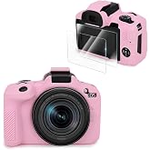 VOVMOEYA Compatible with Canon EOS R50 Camera Case Accessories kit[with 2 LCD Tempered Films],EOS R50 Silicone Protective Case Digital Camera case Enhanced Grip Sensation Lightweight 9H 0.25mm-Pink