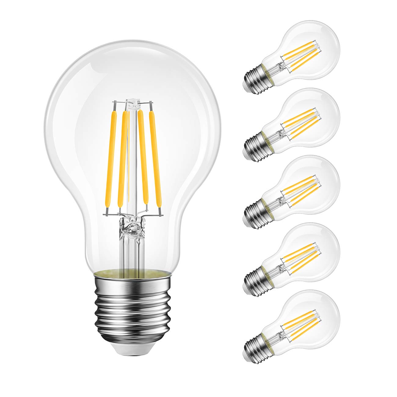LVWIT 11W Filament LED Bulb E27 A601521LM 2700K Warm White, Retro LED Glass Bulb, Non-dimmable, a Set of 6