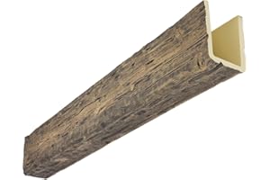 EKENA MILLWORK Heritage Timber Salvaged Timber Faux Wood Beam, 3-Sided (U-Beam), 7 1/2"W x 7 1/2"H x 240"L, Smokey Brown Finish