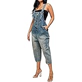 CHARTOU Women's Casual Loose Fit Jean Jumpsuit Overalls Crop Harem Denim Pants