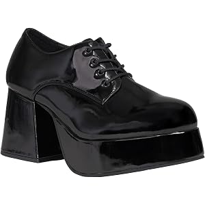 Fun Costumes Men's Patent Black Platform Disco Costume Shoes for 70s, Pimp, Funk, Retro, Halloween Costume Accessory