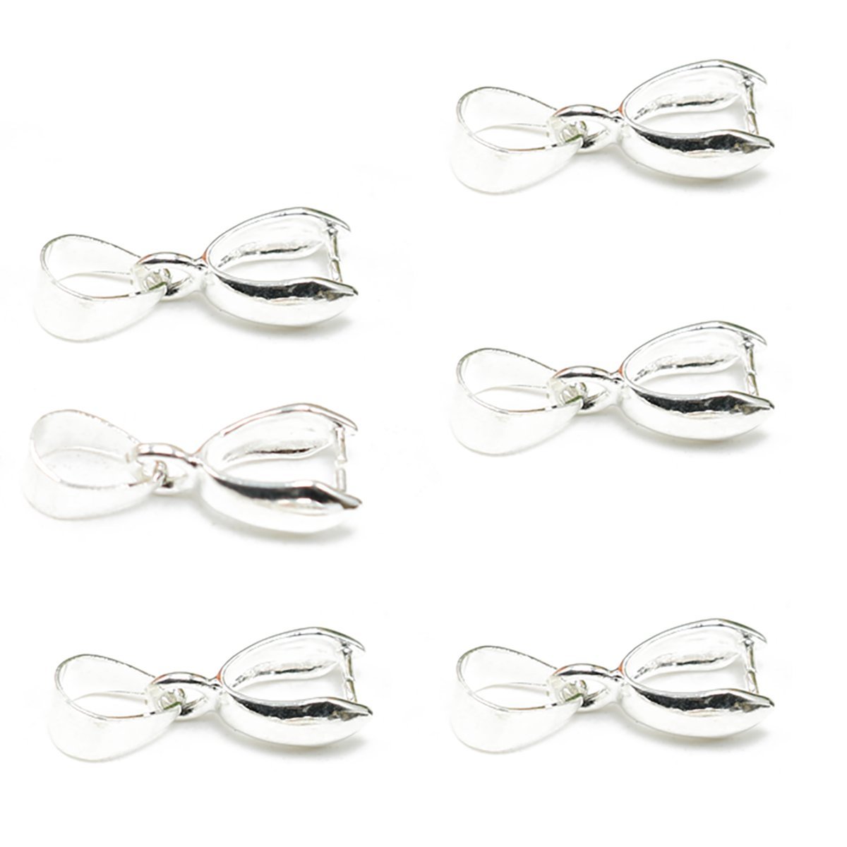 Fodattm 50 Pcs Copper Pinch Clip Clasp Bails Dangle Metal DIY Jewelry Findings Pendant Bail Bead Pendant Connector Necklace Clasps (Silver, 7 x 20mm)