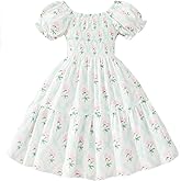Lukiwel Toddler Girls Tiered Dress Kids Puff Sleeve Square Neck Smocked Flowy Princess Dresses 2-8 Years