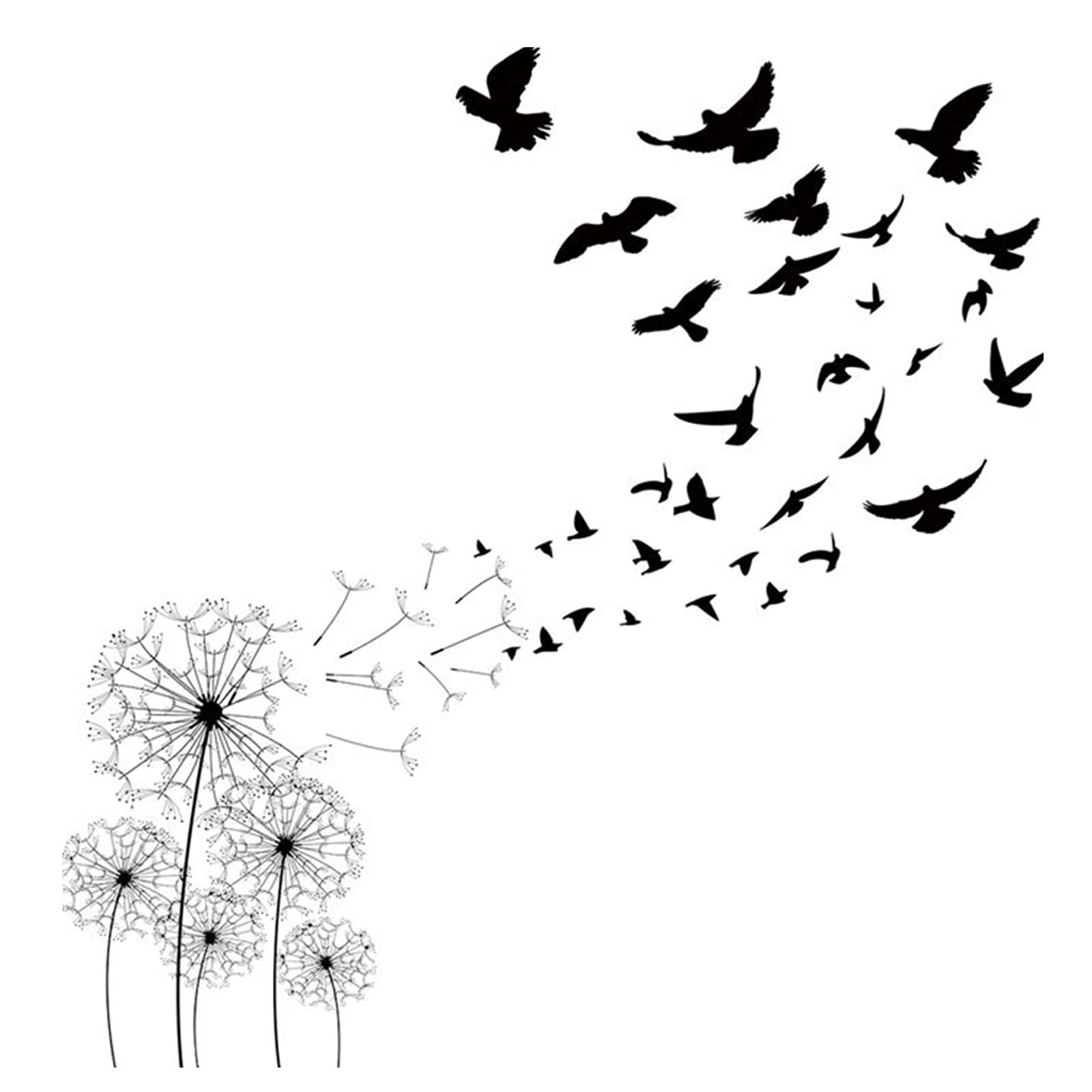 WAIBBU Dandelion Flowers Wall Stickers, Black Birds Wall Stickers, PVC Material, Elegant Nature Style, Wall Decor, Wall Sticker