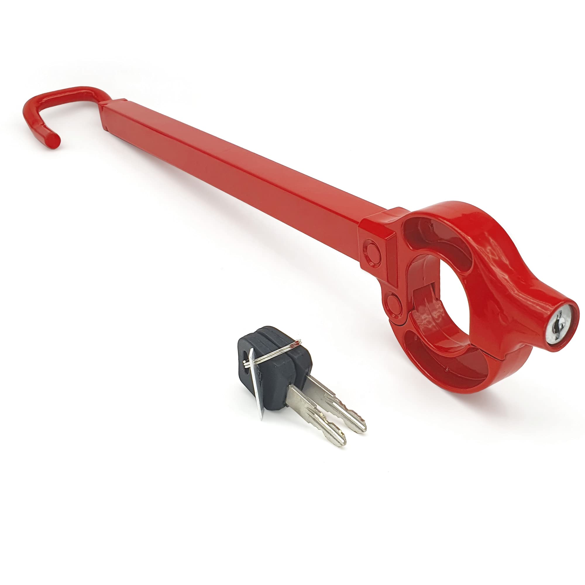 BLOKAUTO 571/B Original Steering Wheel Brake Pedal Lock, More Deterrent in Visible Red, Swinging Practic Push Locking, 27in Max, Universal Clutch Anti Theft Bar Lock Device for Car Truck Van, Camper