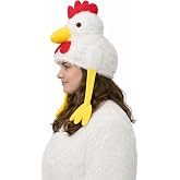 Chicken Hat | Funny Chicken Head Hat | Chickens Costume Hats | Plush Chickens Hats | Rooster Head Accessory | Rooster Costume Accessories | Roosters Cap | White | 18" | Elastic Fit