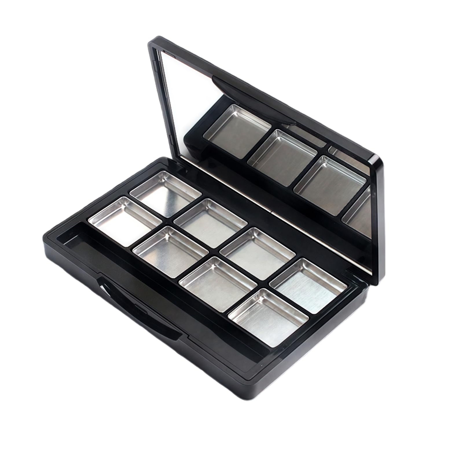 1PCS Empty Refillable Eyeshadow Square Compact Lipstick Makeup with Mirror Container Tray Case Box Sample Mini 8 Grids and Metal Pans with Brush Grid Snap Closure for DIY or Travel Tool(Black)