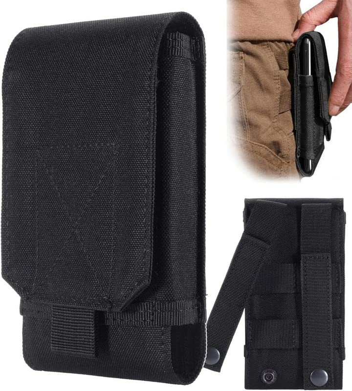 Black Cordura Pouch for iPhone 7/8 SE 2nd (2020) 3rd Generation (2022) 12/13 Mini Universal Army Molle Belt Loop Holster Case with Hooks & Loops closure
