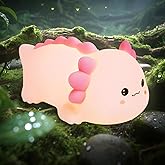 QAQWQAQ Axolotl Silicone Nursery Night Light, Dimmable LED Animal Lamp with Timer,Cute Gifts Rechargeable Bedroom Bedside Lamp with Touch Sensor Toy for Kids (Axolotl B)