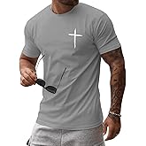 iudam Mens Short Sleeve Cotton T-Shirts Crew Neck Jesus Cross Printed Shirts Faith Christ Shirts
