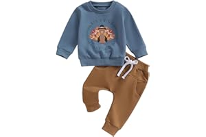 Amnnchya Toddler Baby Boy Thanksgiving Outfit Turkey Long Sleeve Sweatshirt Pants My First Thanksgiving Baby Boy Outfit