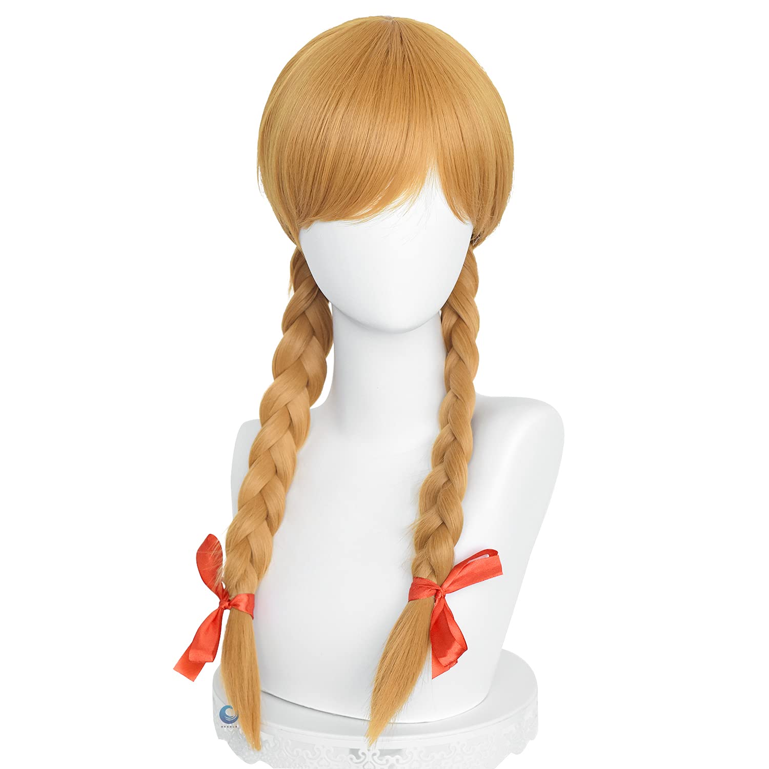 Photo 1 of GEAGLE Long Brown Wig Blonde Braided Hair Wig with Bangs Cowgirl Pigtails Ponytails Cosplay Costume Halloween Fancy Dress Makeup Accessories