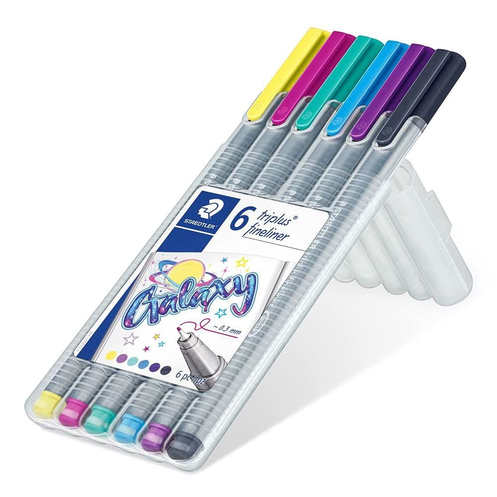 STAEDTLER 334 Triplus Fineliner Pens Triangular 0.3 mm, Pack of 6 - Galaxy
