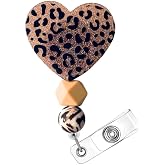 Cheetah Leopard Heart Badge Reel Holder ID Name Retractable Clip Lanyard with Cute Beaded Print Bengals Zoo Keeper Glitter Bling for Nurse Nurses CNA CMA Nursing Healthcare Golden Supplies