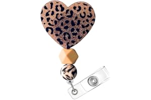 YJ PREMIUMS Cheetah Leopard Heart Badge Reel Holder ID Name Retractable Clip Lanyard with Cute Beaded Print Bengals Zoo Keeper Glitter Bling for Nurse Nurses CNA CMA Nursing Healthcare Golden Supplies