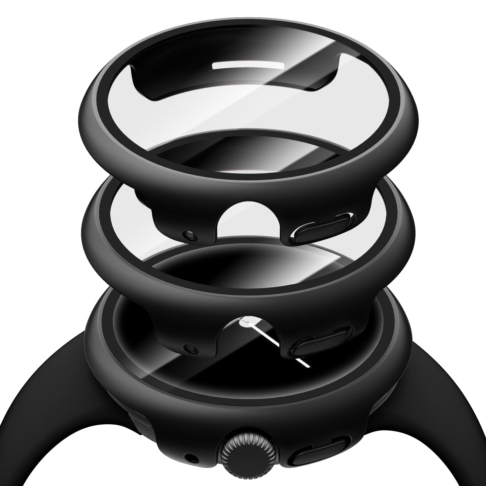 Photo 1 of 3 Pack Case with Screen Protector Compatible with Google Pixel Watch 3 41mm?High Sensitivity Shockproof Hard PC Bumper Cover for Pixel Smartwatch 3 (2024)/2/1 41mm,Black*3