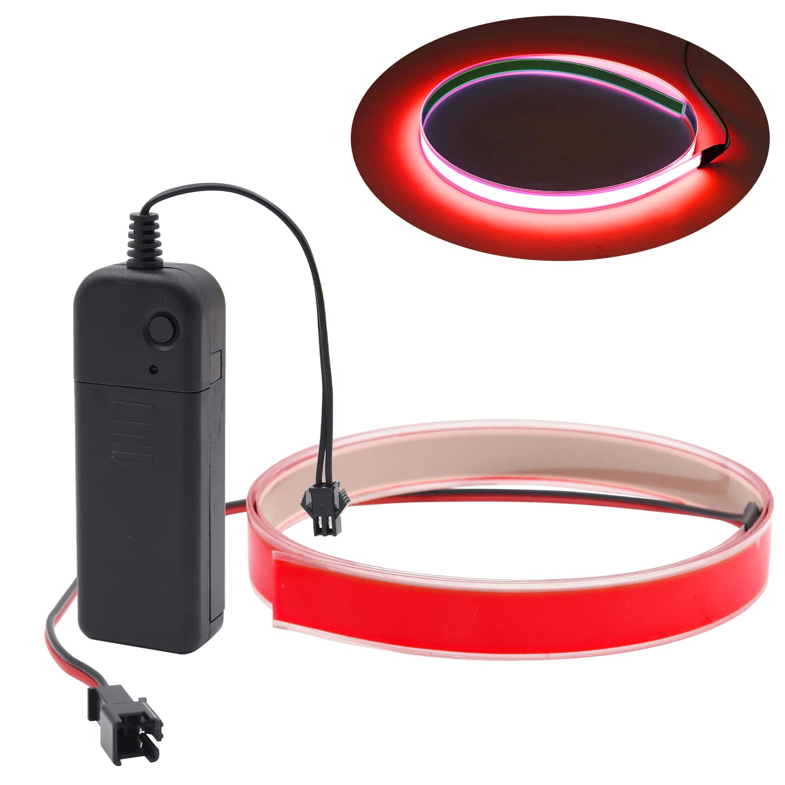 Ygmylandbb Electroluminescent El Light Strip, EL Wire Rope Lights, 1M Neon Glowing Strobing Electroluminescent 100 cm x 1.4 cm (39.3" x 0.5") ON/Slow Flash/Fast Flash, Red, 1Pack