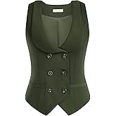 Belle Poque Women Double Breasted Waistcoat Vintage Lapel Collar Vest Coat with 2 Pockets