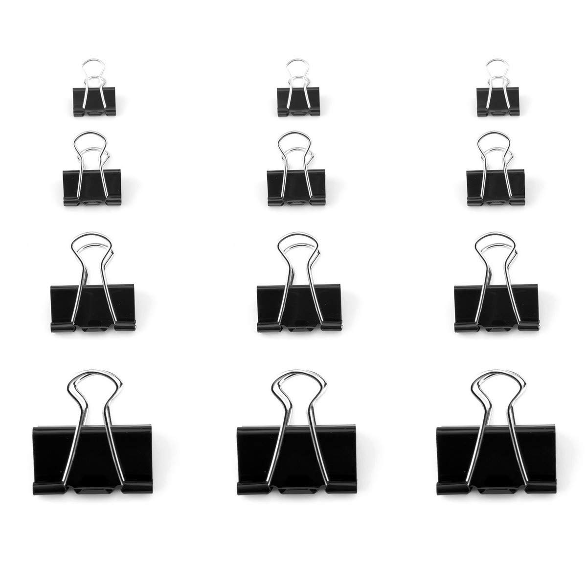 D.RECT | Foldback Clips Multi-Purpose Clips | Paper Metal Binder Clips for Notes | Paper Clip Office | Office Clamp | Use for Coffee Tea Rice Pasta Flour Sugar Snacks | Black 4x12 Pieces | Pack of 48