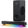 MEREDO Holz-Soundbar für Fernseher, integrierter Subwoofer, 165W, 2.1 Kanäle, 5 EQ-Modus (Höhen und Bässe einstellen), ARC/BT 5.0/Optisch/AUX für Heimkino – 31 Zoll, Braun D47 Plus