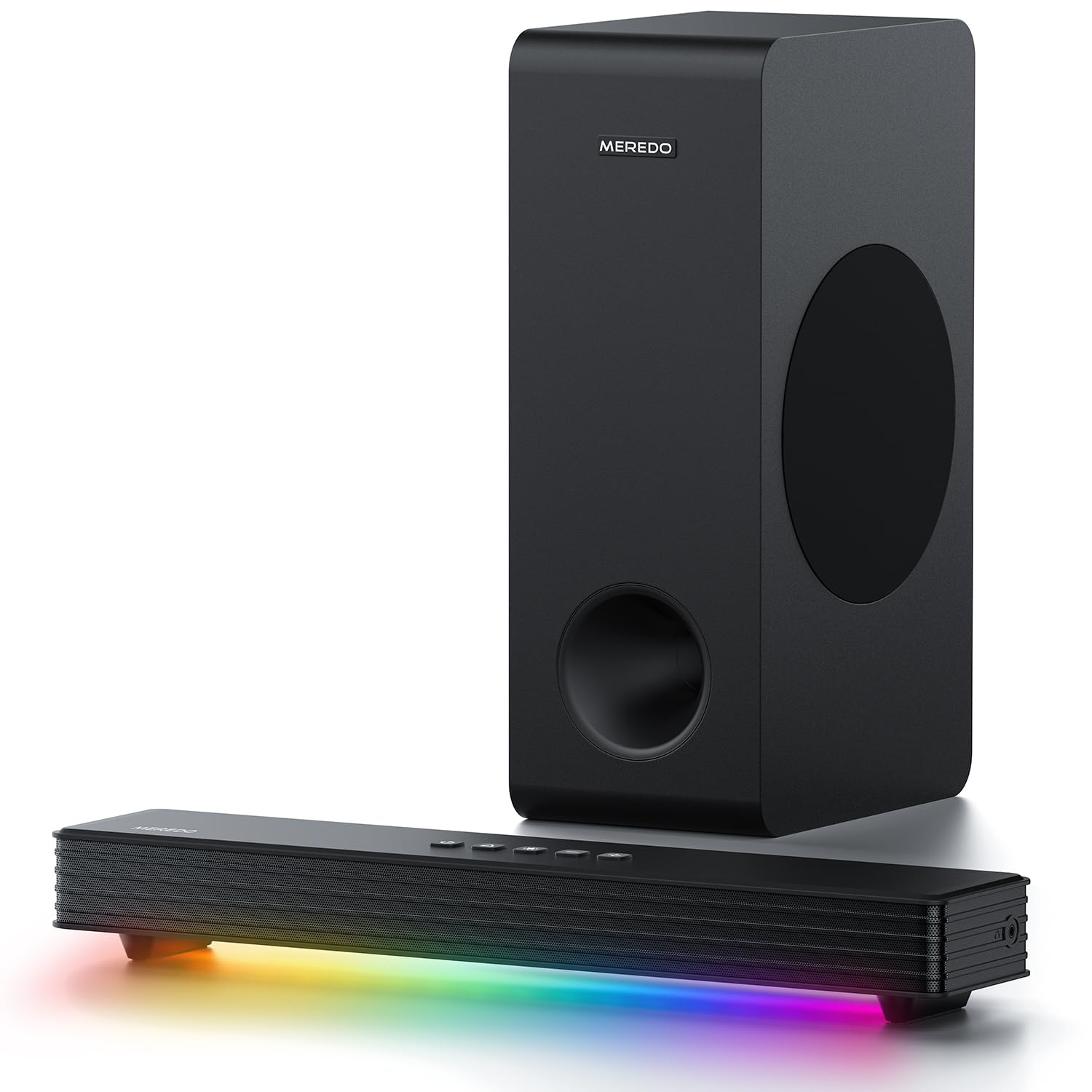 Photo 1 of MEREDO Sound Bar for Smart TV 3.1CH PC Gaming Soundbar with Subwoofer RGB Lighting Audio Sync Surround Sound System BT 5.3/HD-ARC/Optical/AUX/USB for Desktop Tablets Consoles Home Cinema
