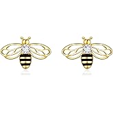 VONALA 925 Sterling Silver Bee Earrings Gold Cute Bumblebee Stud Earrings Jewellery Birthday Gifts for Women