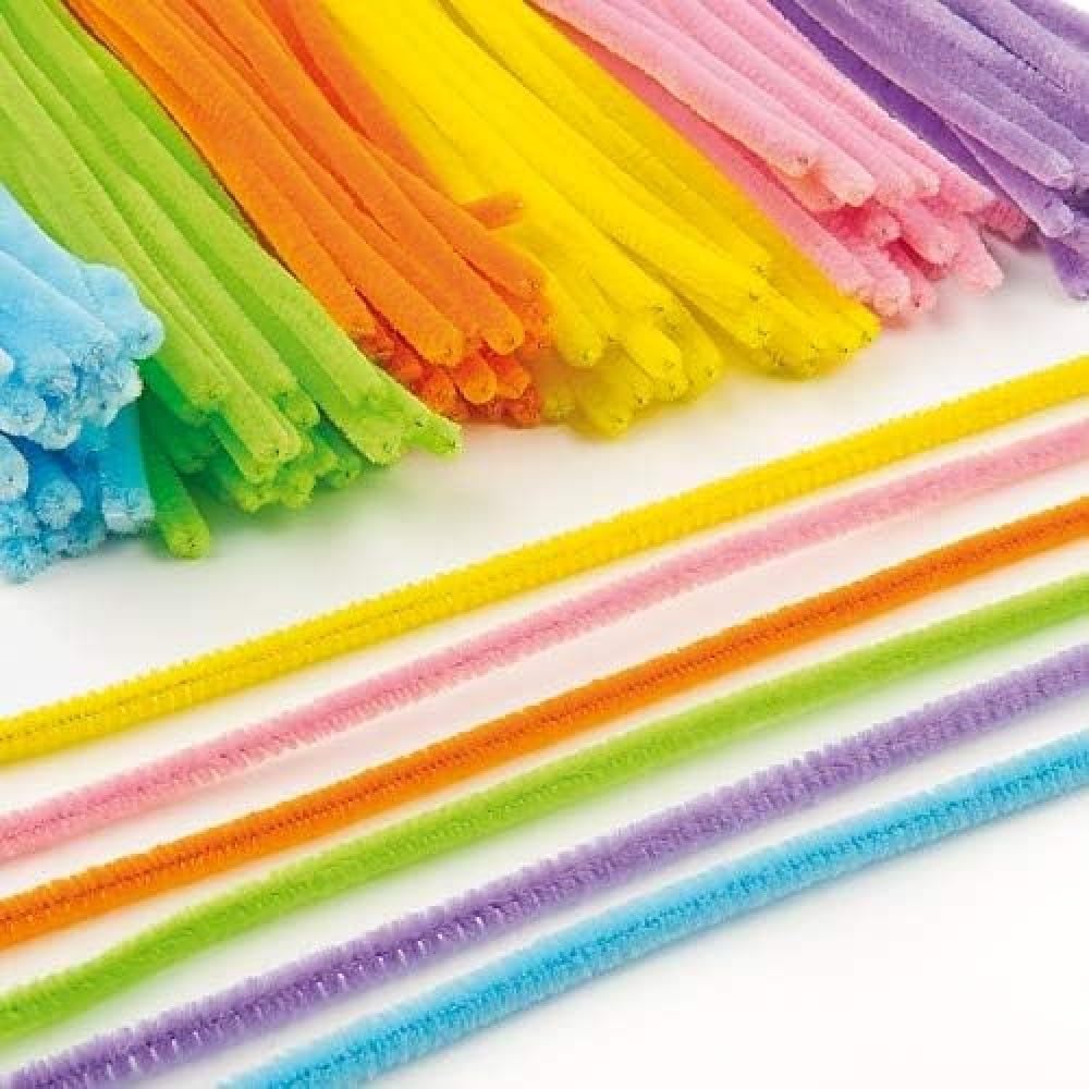 Baker Ross EV2713 Fluffy Soft Pipe Cleaners, Value Pack of Craft Supplies for Kids in 6 Assorted Colours, (Pack of 120)