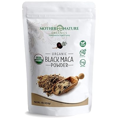 Polvo org&aacute;nico de Maca negra de 1 lb - Gelatinizado para absorci&oacute;n mejorada - Cosecha fresca de Per&uacute; - No OGM - Vegano - Sin gluten, por Mother Nature Organics